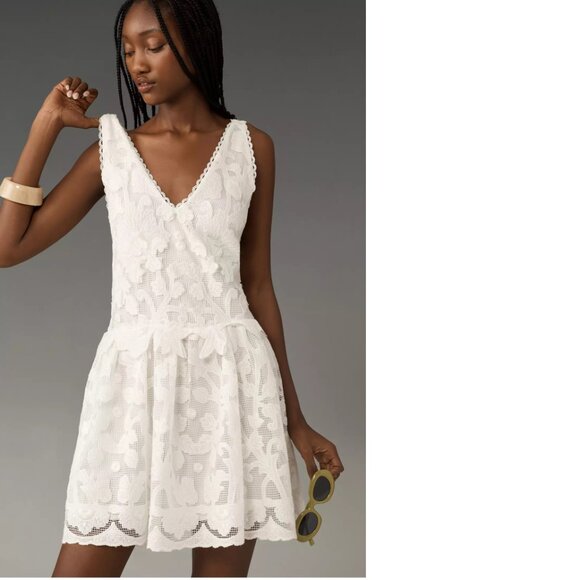 By Anthropologie Sleeveless V-Neck Lace Swing Mini Dress M  size M new nwt blue - Picture 4 of 6